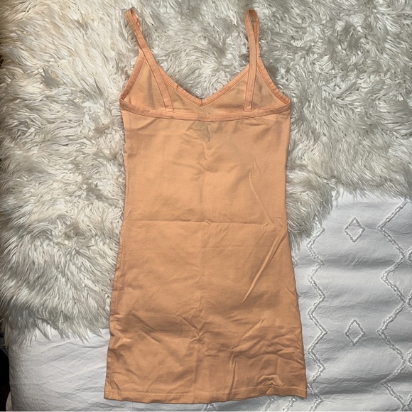 BKE | Core Extra Long Tank Top Cami Spaghetti Strap Voop Neck Light Orange Peach - Picture 4 of 9